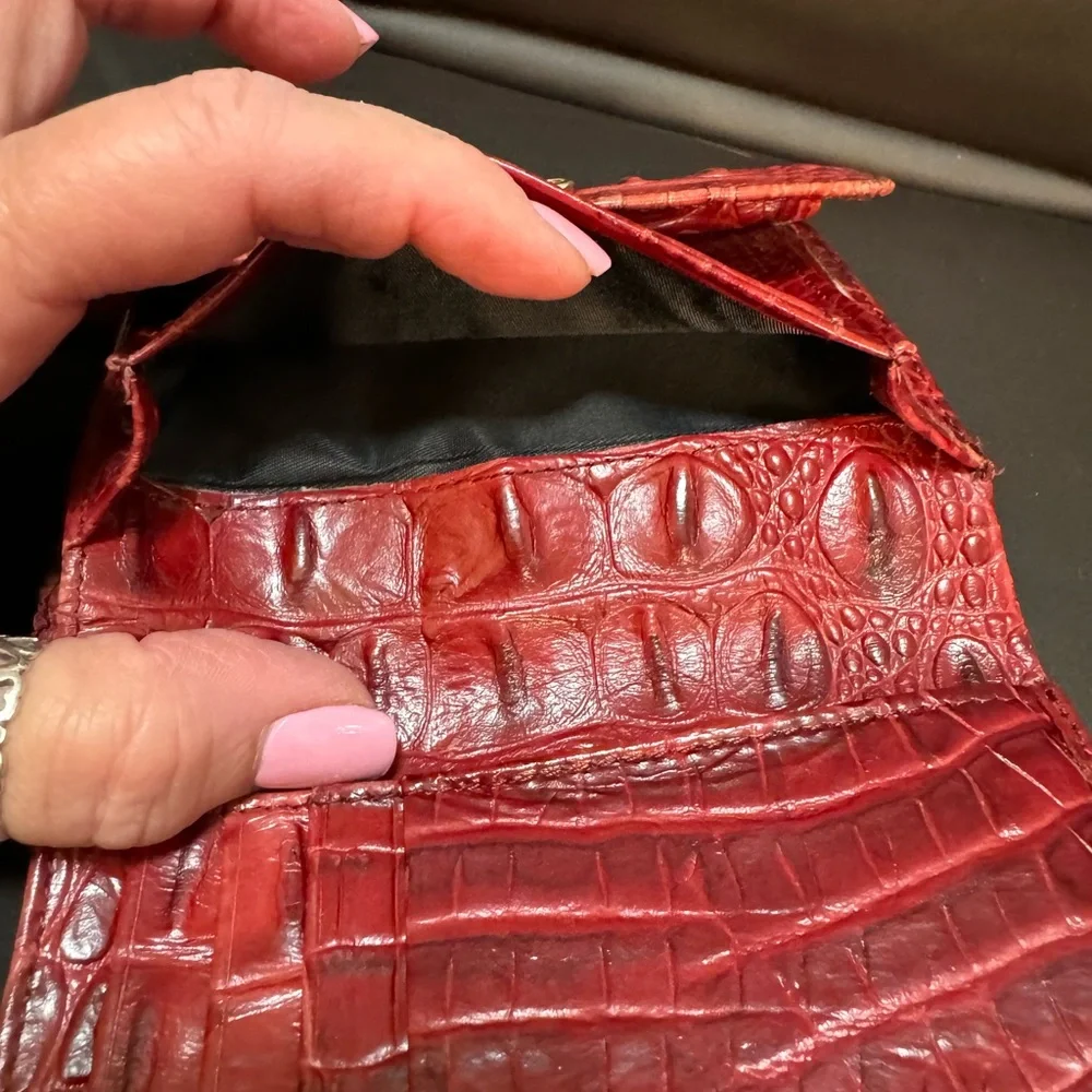Brahmin Croc Embossed Red Leather Coin Snap Wallet